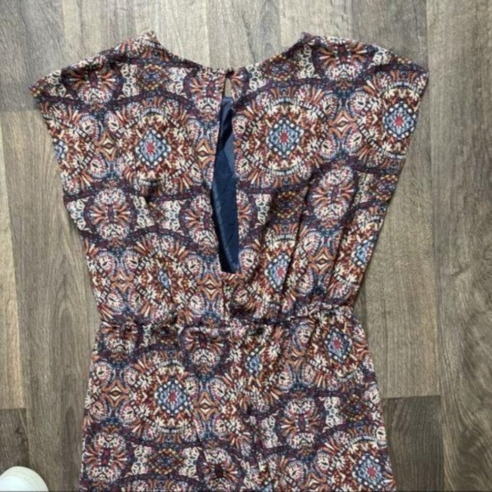 Multicolor Cap Sleeve Boat Neck Palazzo Jumpsuit Geometric Print Size M - Picture 10 of 11